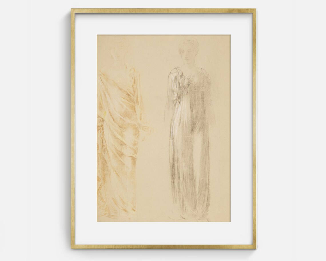 Drapery Study Vintage Sketch, Antique Figure Drawing - Image 2