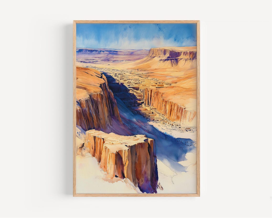 Valley of the Kings Egypt Golden Desert Canyon Watercolor Poster