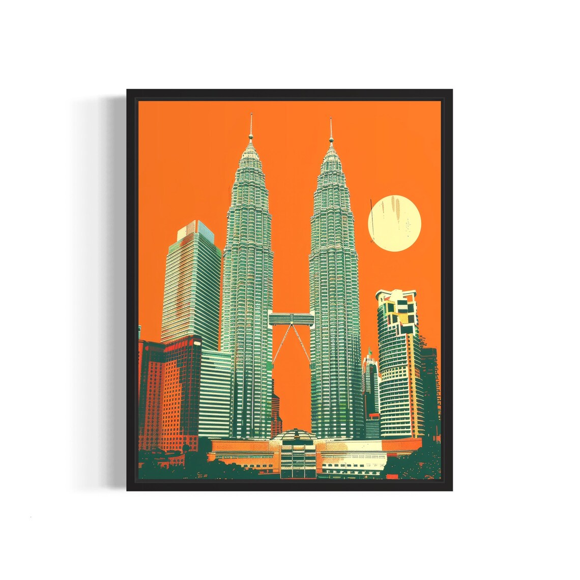 Kuala Lumpur Petronas Twin Towers Poster Against an Orange Sky