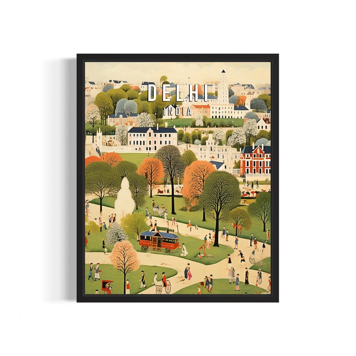 Delhi India Vintage Grand Park Scene Retro Travel Art Poster