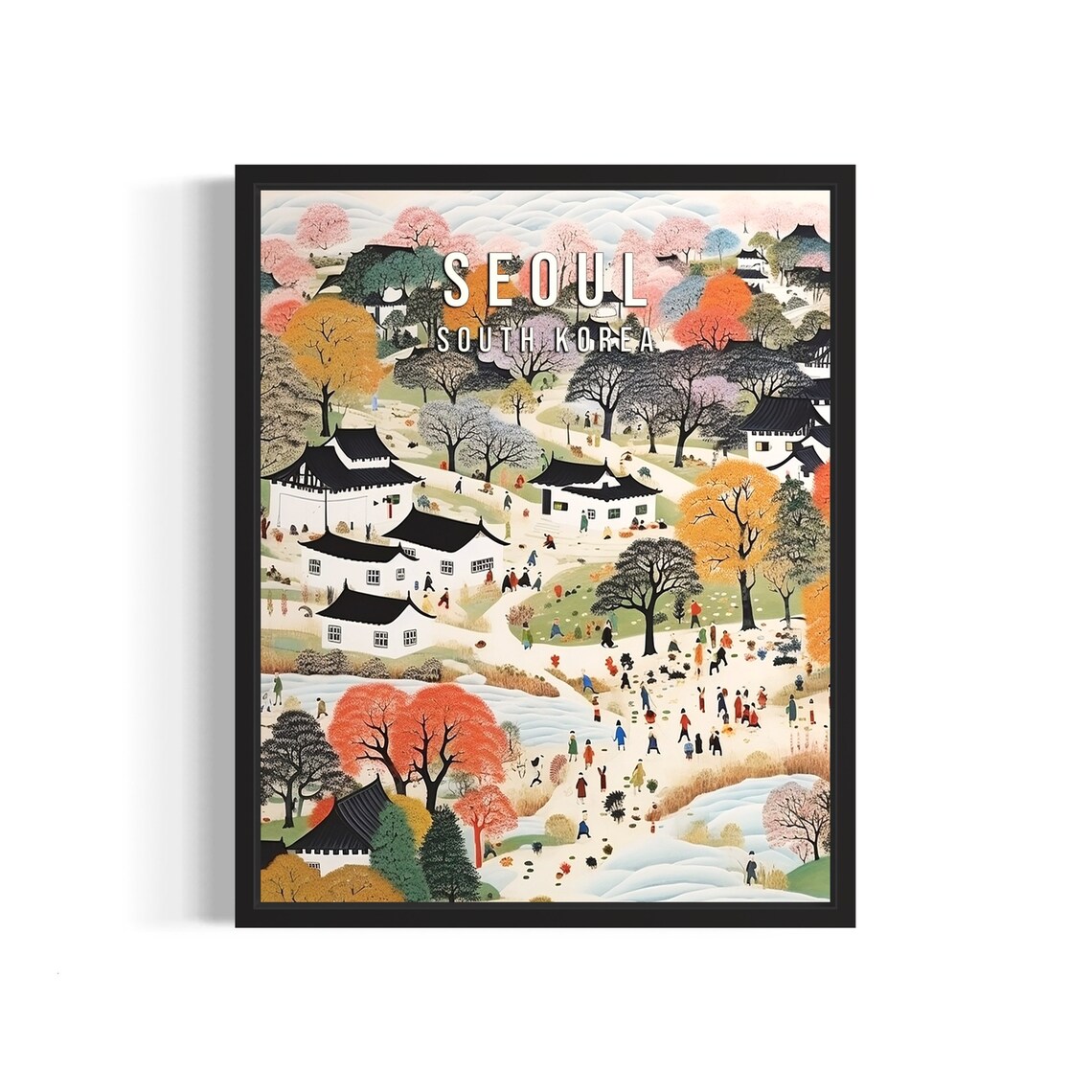 Seoul South Korea Traditional Hanok Village Folk Art Scene Poster