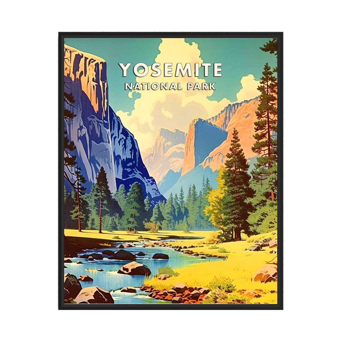 Yosemite National Park Granite Valley Stream Vintage Travel Poster