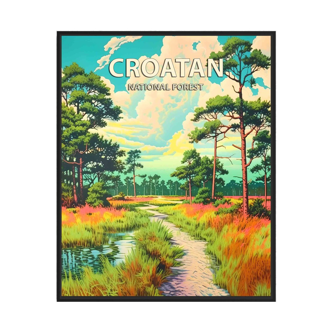 Croatan National Forest Pine Trail Retro Nature Travel Poster