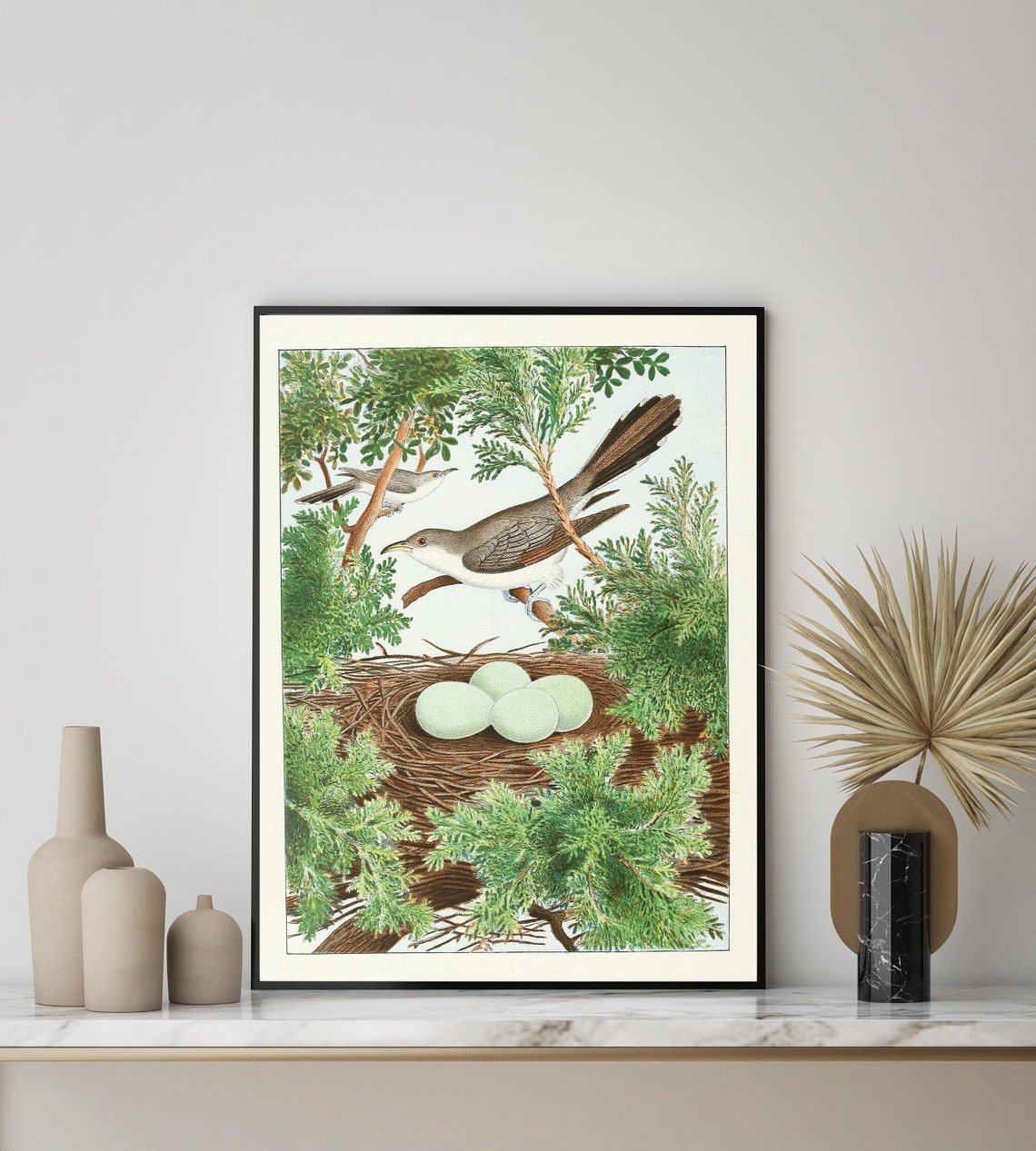 Yellow-Billed Cuckoo Nest Eggs Vintage Bird Painting Wall Art - Image 3