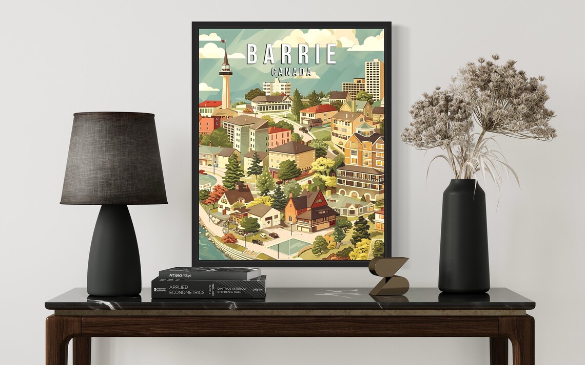 Barrie Canada Hillside Neighborhoods with Tower Retro Travel Poster - Image 2