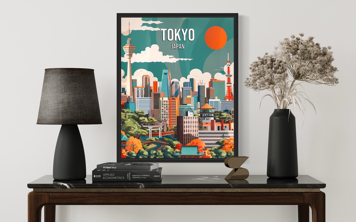 Tokyo Japan Retro Skyline With Tokyo Tower Skytree Travel Poster - Image 2