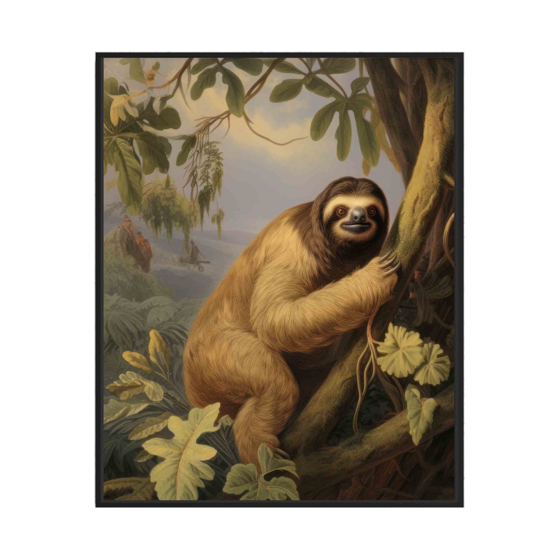 Sloth Clinging to Rainforest Branch Charming Vintage Wildlife Poster