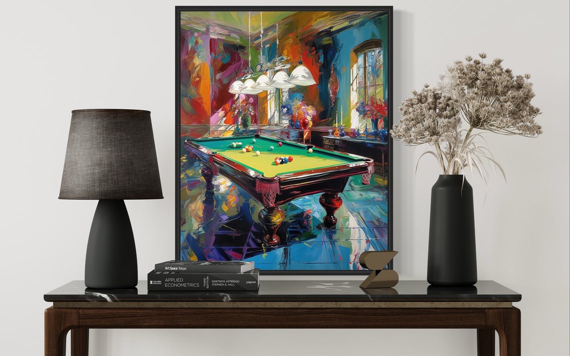 Billiard Pool Hall Interior Colorful Oil Painting Art Poster - Image 2