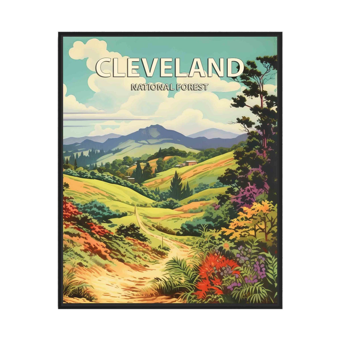 Cleveland National Forest Rolling Hills Trail Retro Travel Poster