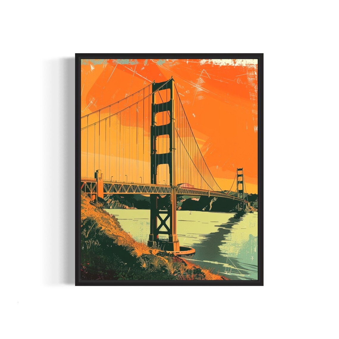 Golden Gate Bridge Vintage Orange Sunset San Francisco Bay Poster