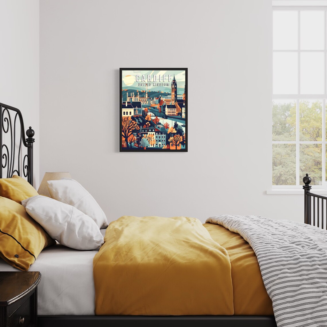 Cardiff United Kingdom Retro City Travel Poster with Clock Tower - Image 3