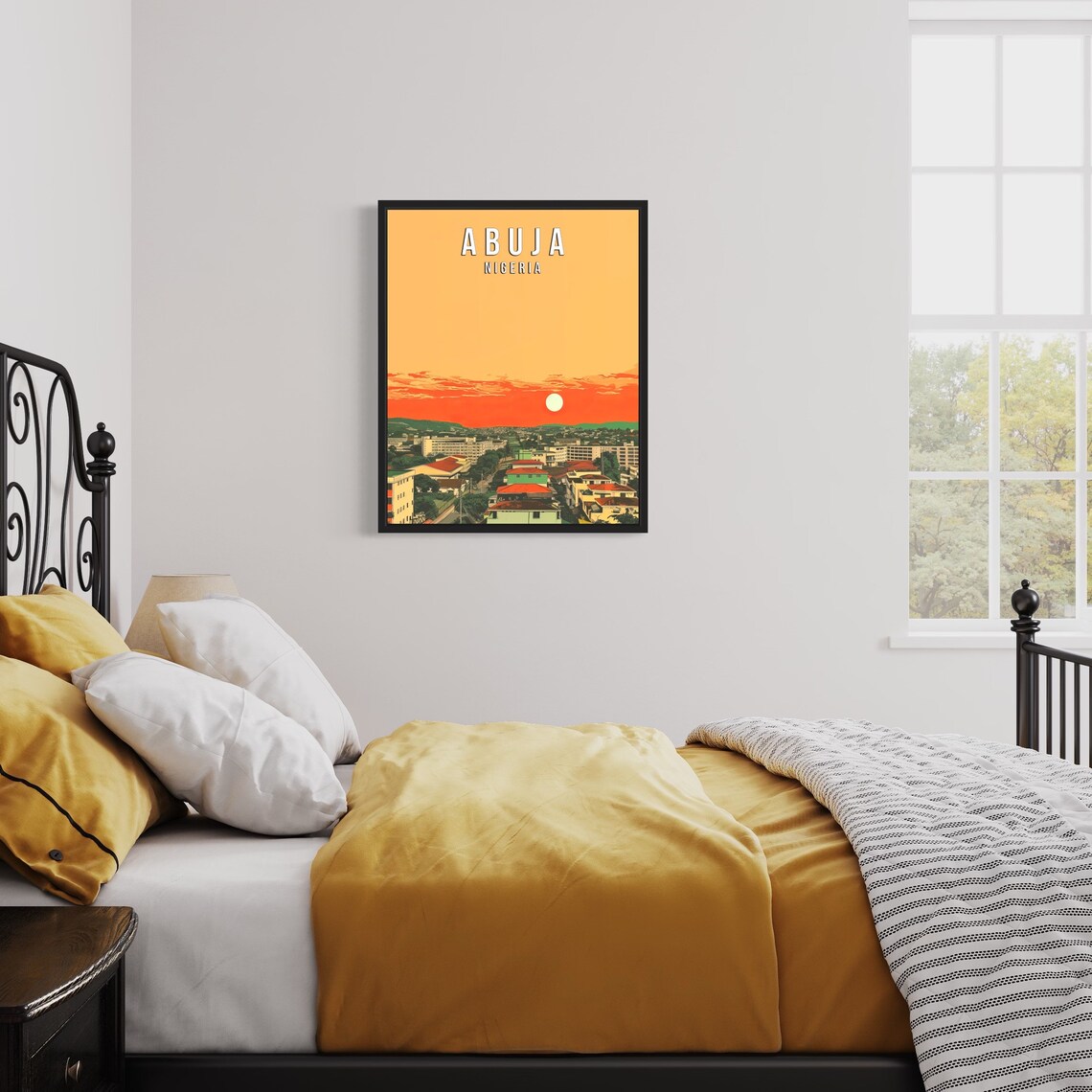 Abuja Nigeria City Skyline Beneath Fiery Orange Sunset Sky Poster - Image 3