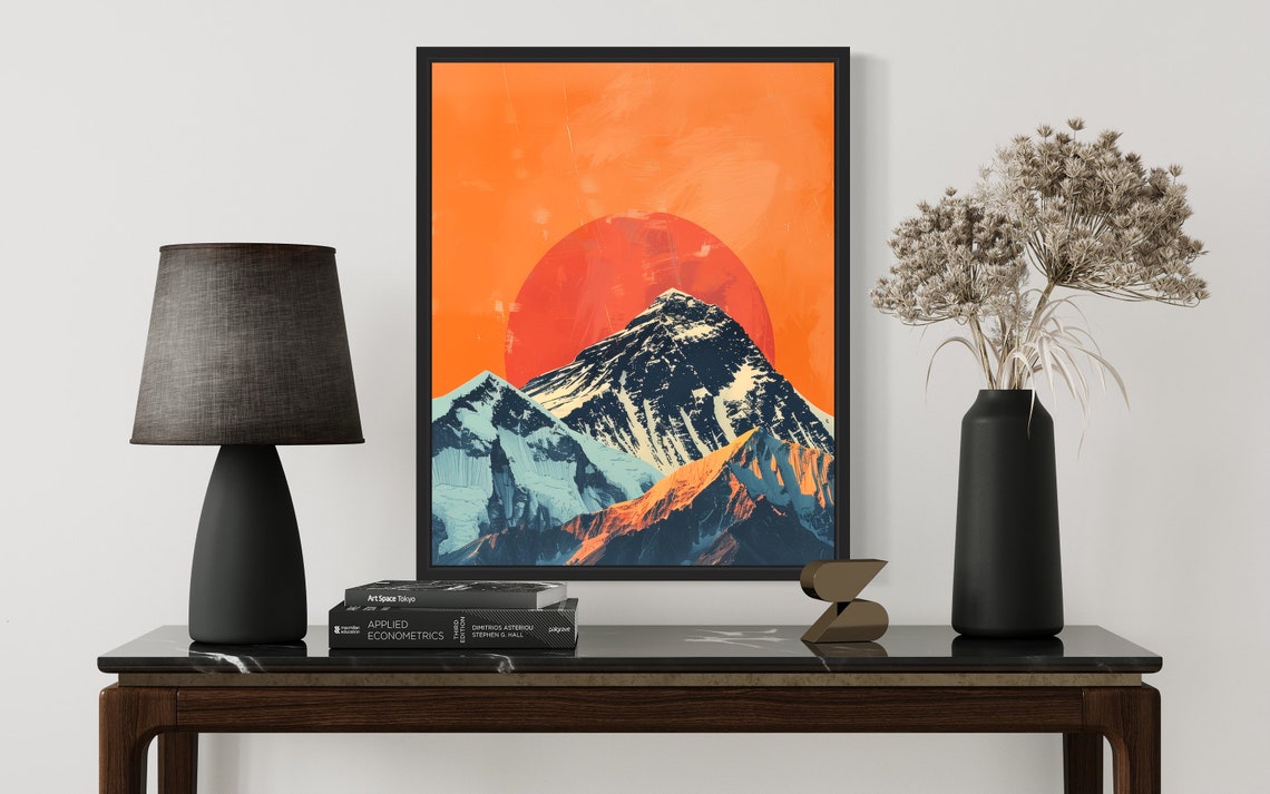 Mount Everest Sunset Poster with Giant Red Sun Behind the Peak - Image 3
