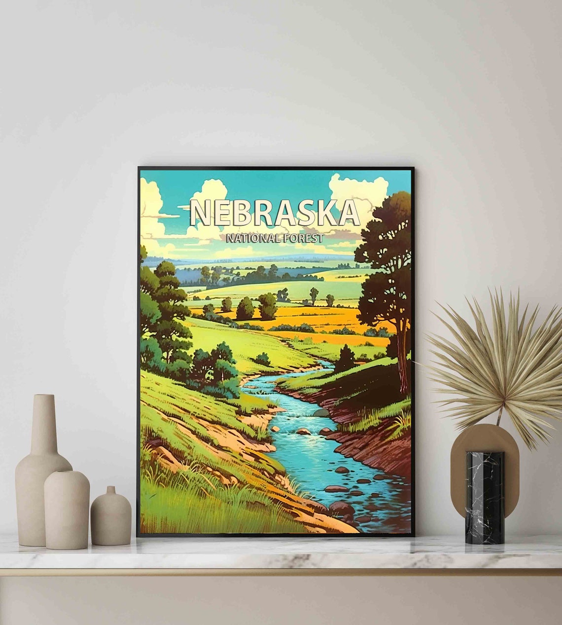Nebraska National Forest Creek Flowing Through Rolling Prairie Poster - Image 3
