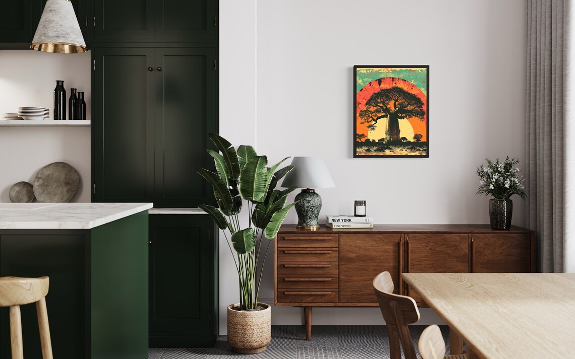 Baobab Tree Silhouette Against the Sun African Savanna Art Poster - Image 2