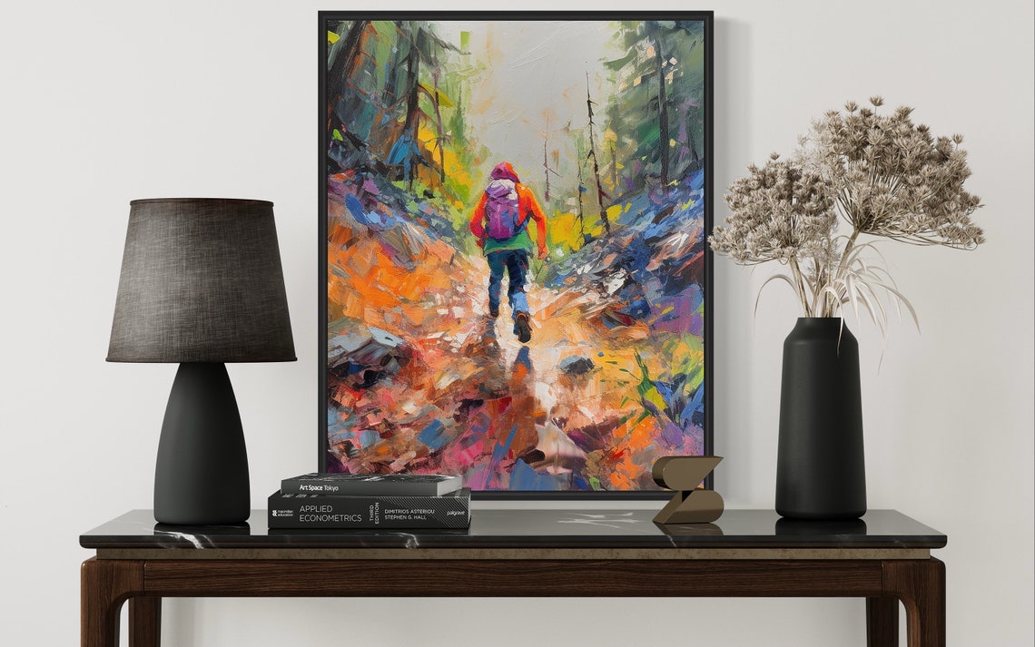 Abstract Hiker Mountain Trail Colorful Modern Painting Print - Image 2