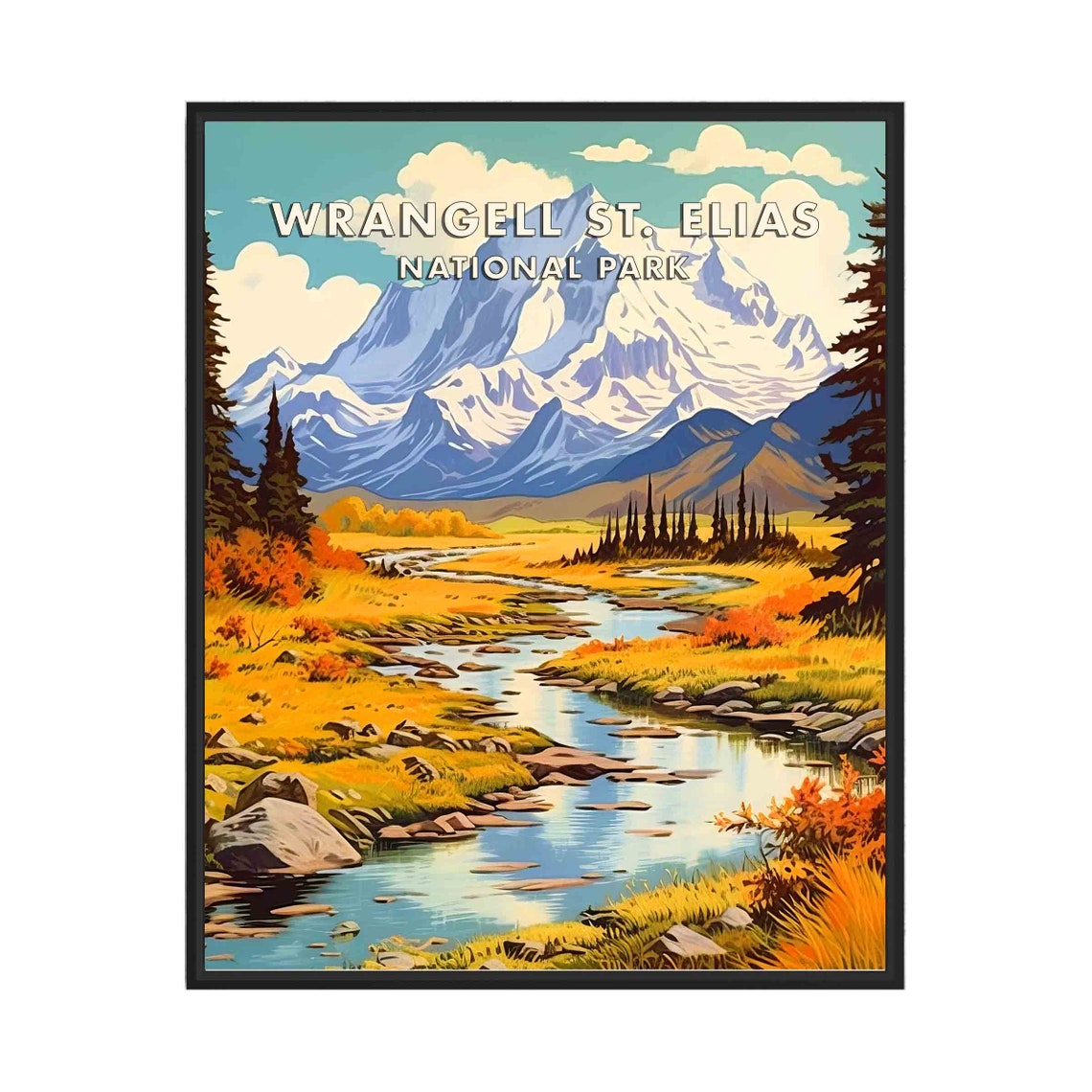 Wrangell St. Elias National Park Alaska Retro Mountain Poster
