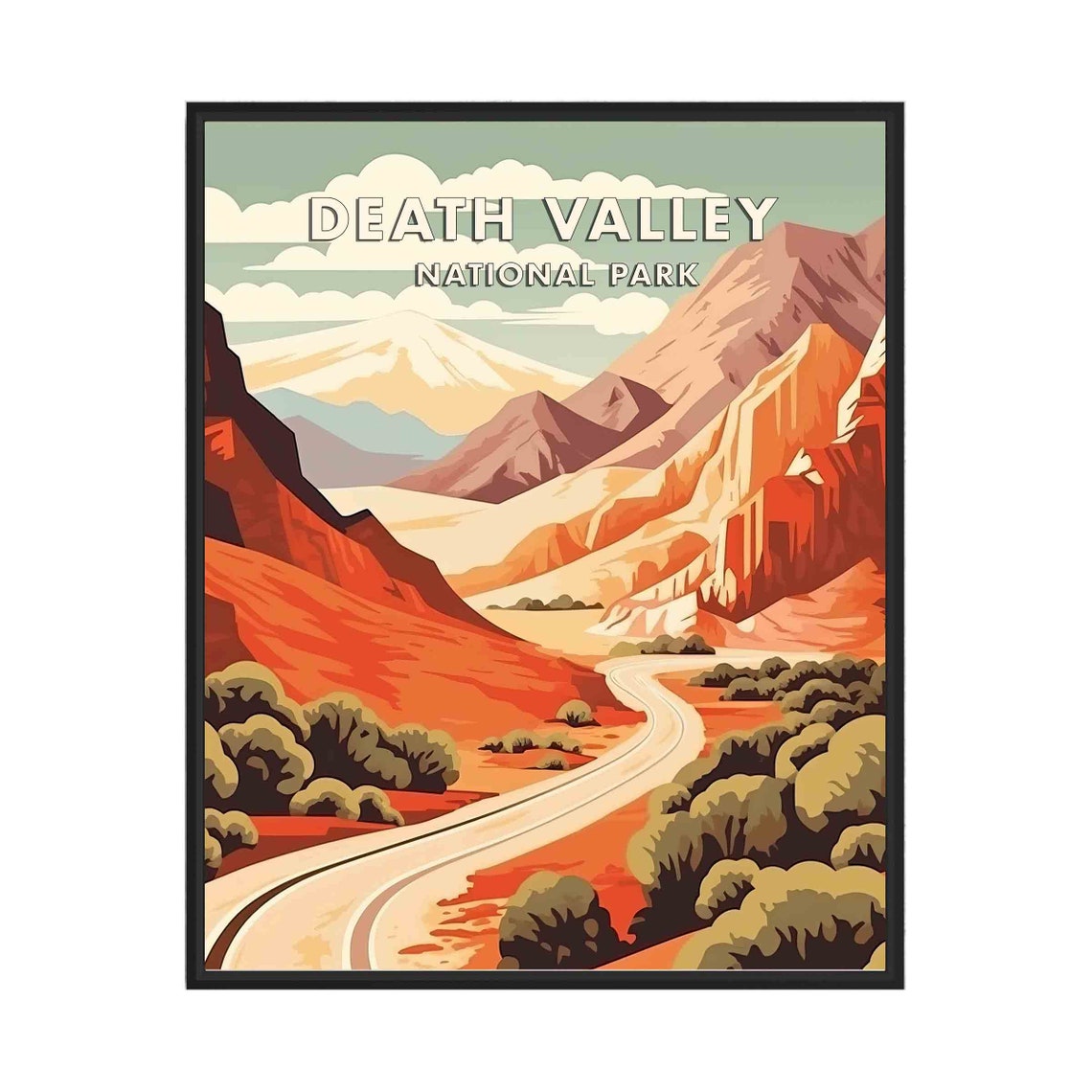 Death Valley National Park Winding Desert Road Sunset Red Rocks Poster