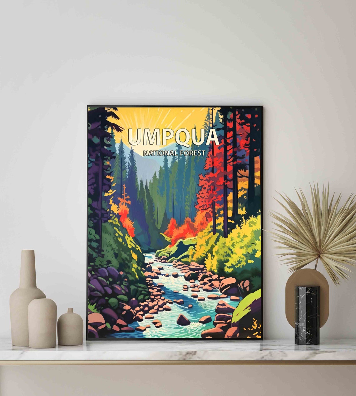 Umpqua National Forest Oregon Rocky Stream Fall Colors Poster - Image 3