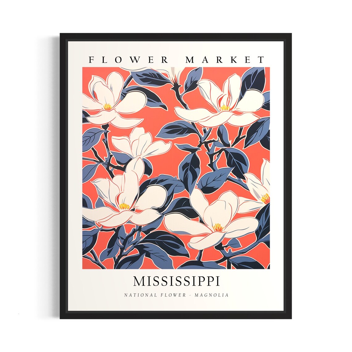 Mississippi Flower Market White Magnolia Blossom Botanical Poster