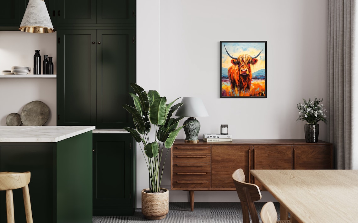 Shaggy Ginger Highland Cow Colorful Abstract Painting Animal Print - Image 2