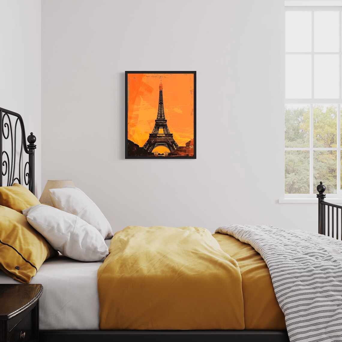 Eiffel Tower Paris Sunset Orange Vintage Travel Landmark Poster - Image 2