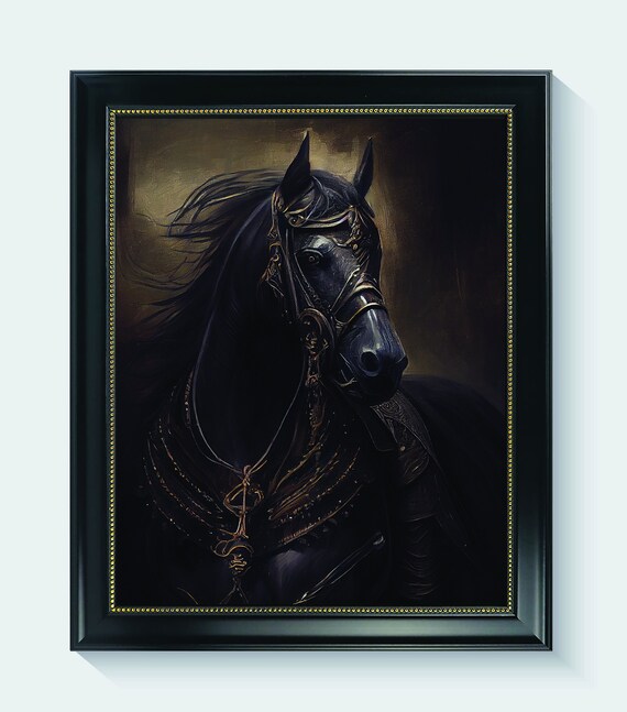 Armored Medieval Black Horse Dark Gothic Equine Fine Art Poster