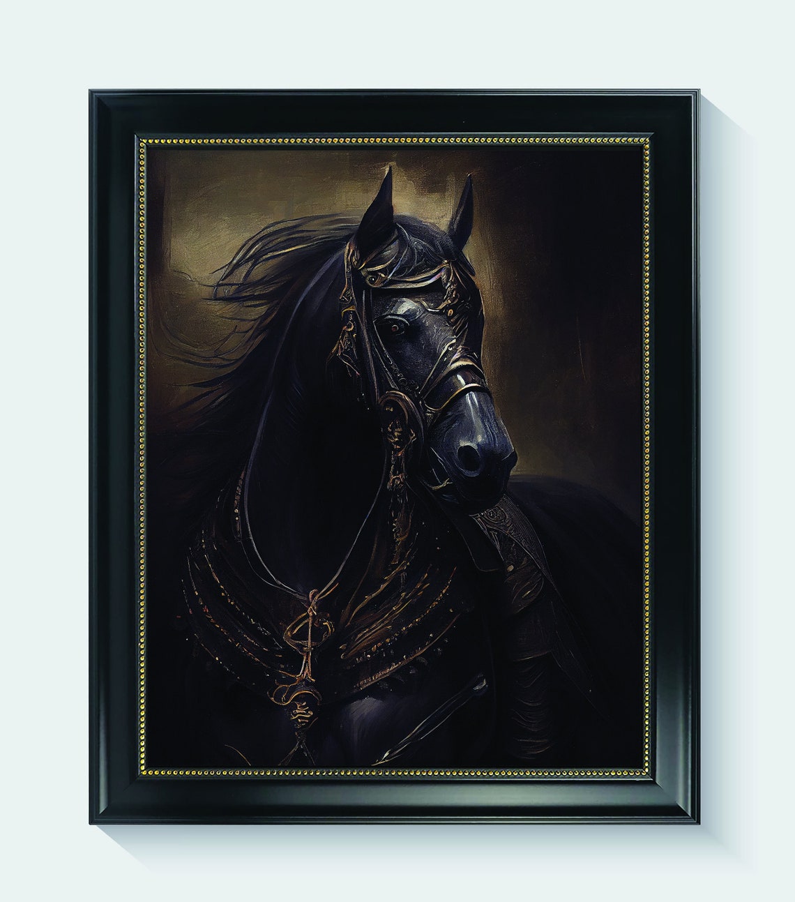 Armored Medieval Black Horse Dark Gothic Equine Fine Art Poster