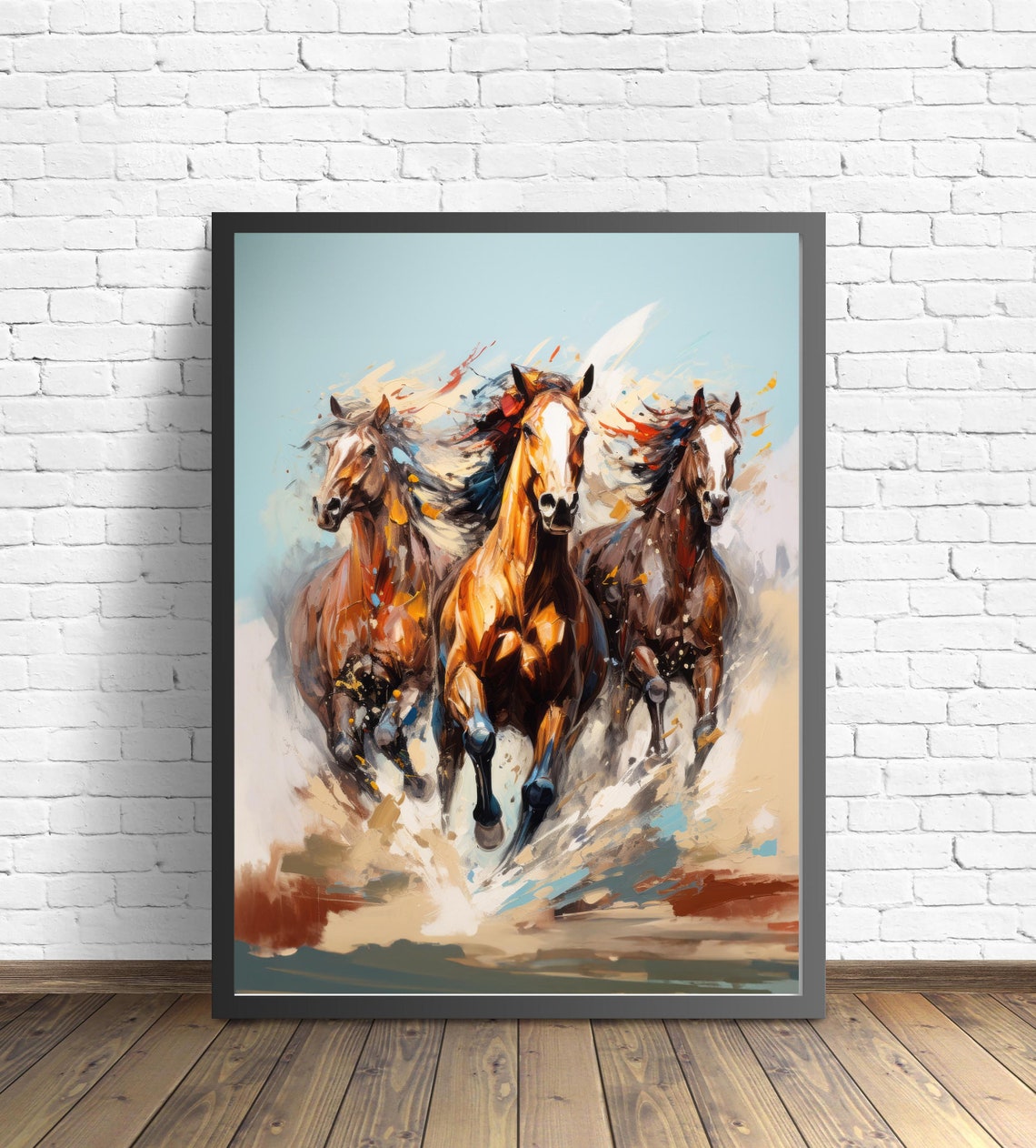Galloping Horses Herd Charging Dust Cloud Motion Equine Wall Art - Image 2