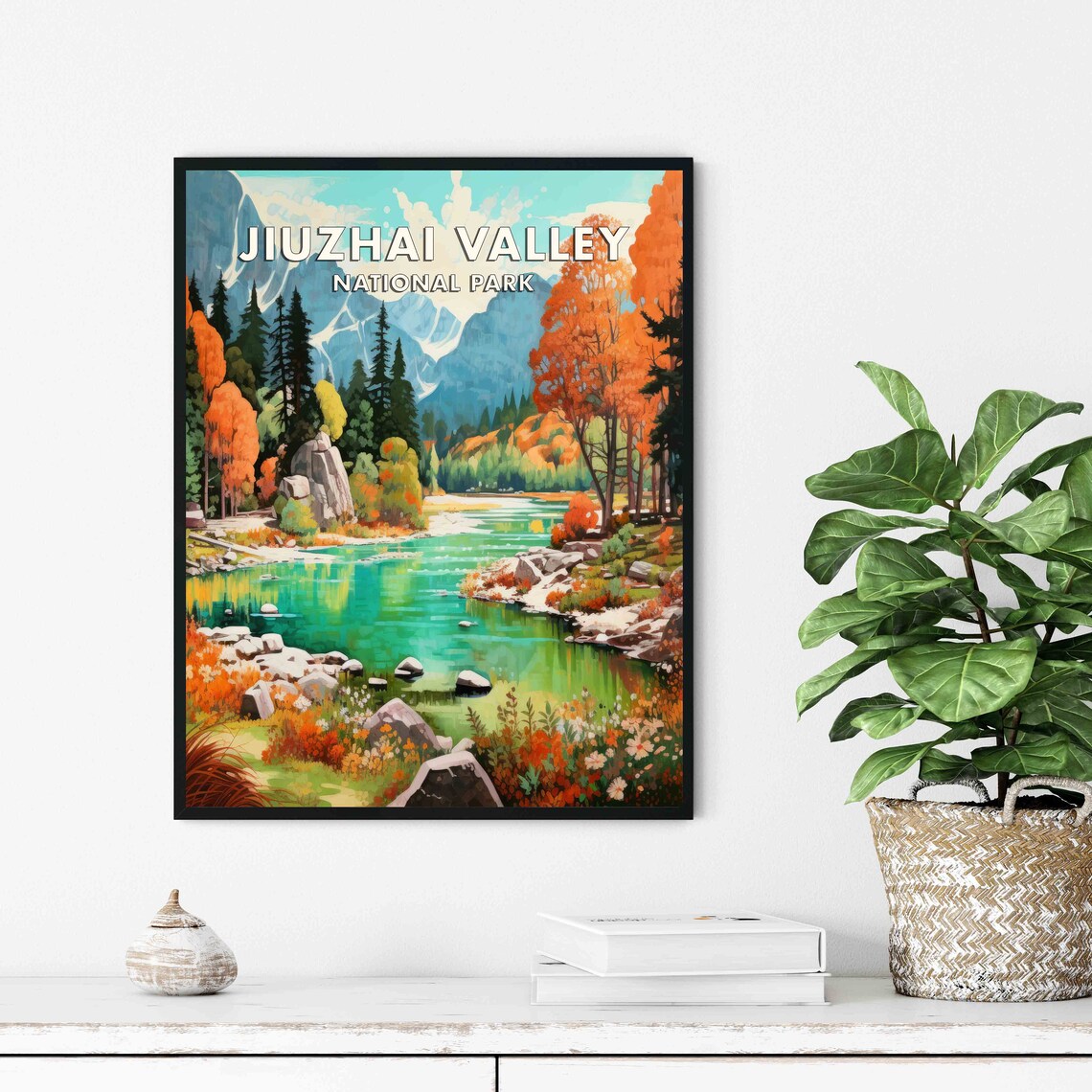 Jiuzhai Valley National Park Golden Autumn Turquoise Lake Poster - Image 2