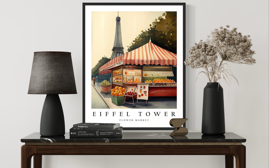 Eiffel Tower Paris Flower Market Stall Romantic Watercolor Poster - Image 2