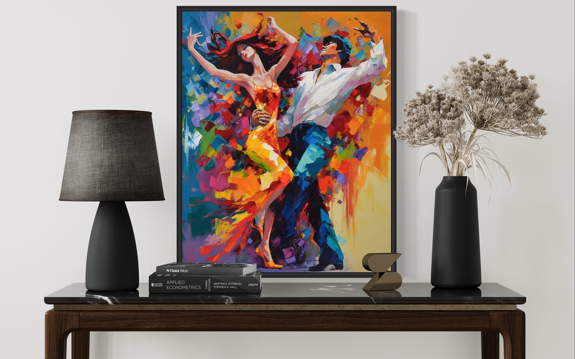 Colorful Abstract Dancing Couple Impasto Painting Modern Wall Art - Image 2