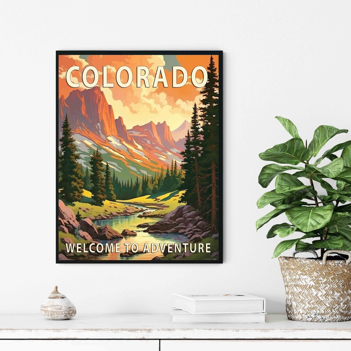 Colorado Retro Mountain River Travel Poster Welcome to Adventure Scene - Image 2