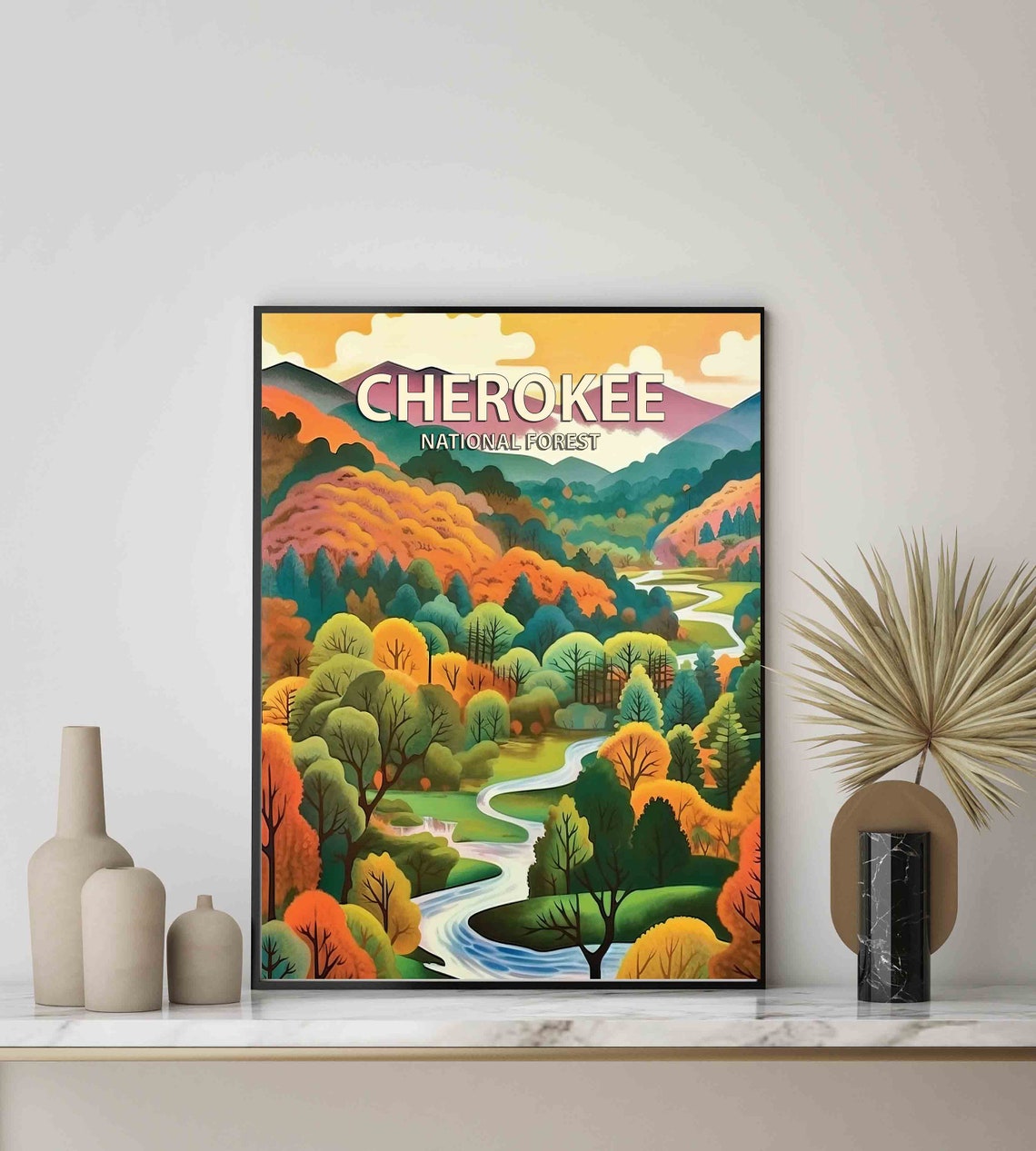 Cherokee National Forest Autumn Valley Vintage Travel Poster - Image 3