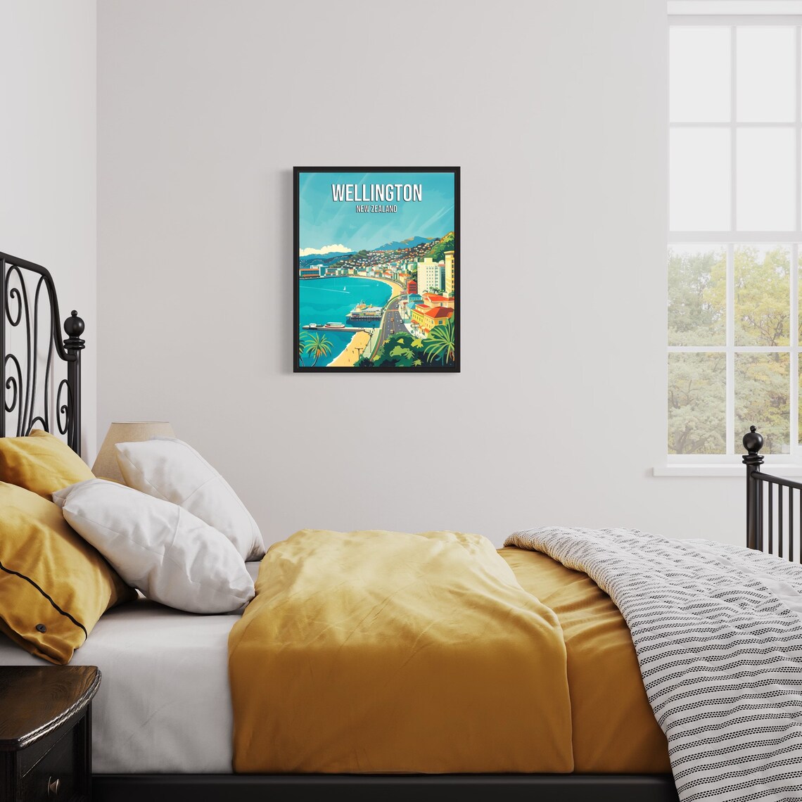 Wellington New Zealand Turquoise Bay Harbor Vintage Travel Poster - Image 3