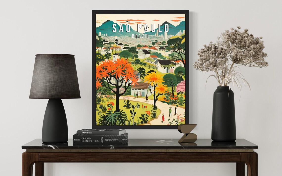 Sao Paulo Brazil Hillside Houses Tropical Flowering Trees Travel Poster - Image 3