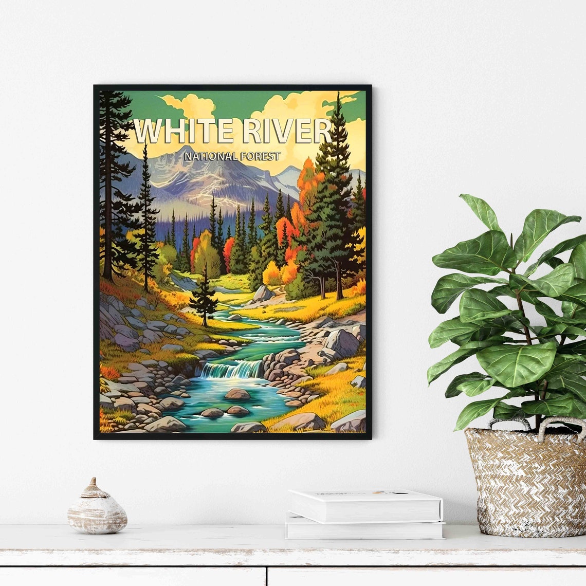 White River National Forest Mountain Stream Retro Travel Poster - Image 2