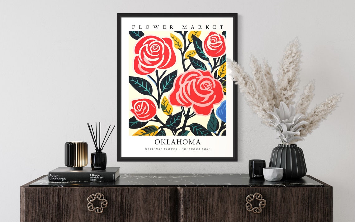 Oklahoma Rose Flower Market Botanical National Flower Poster - Image 3