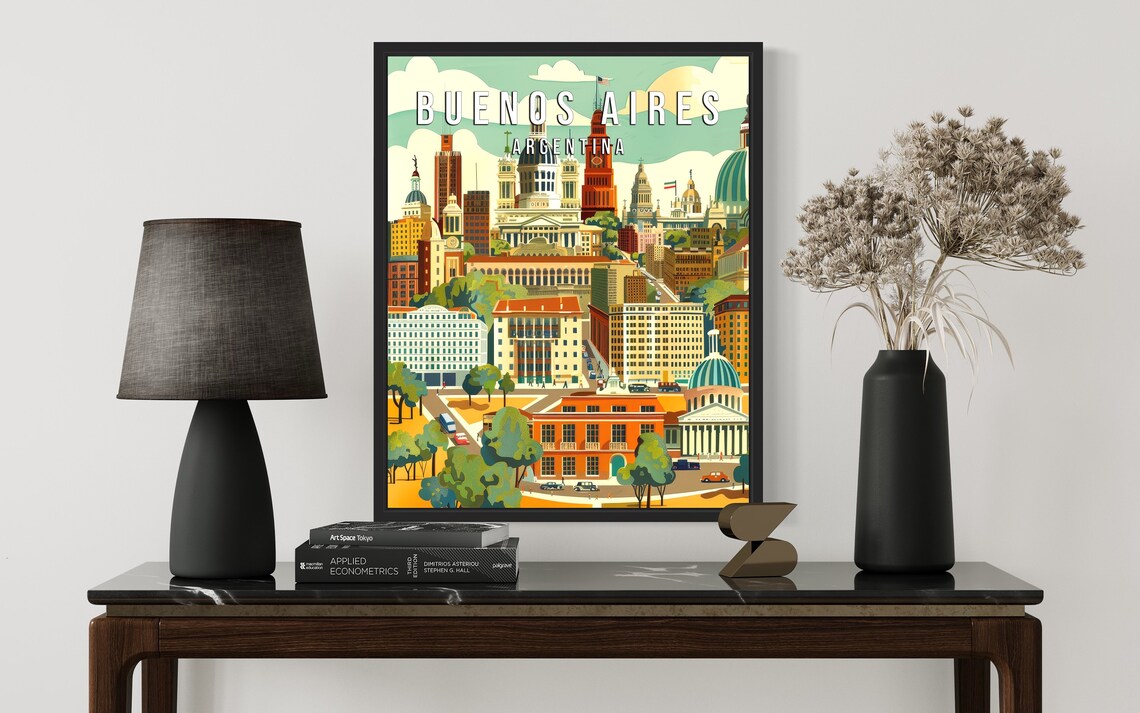 Buenos Aires Argentina Retro Skyline Cityscape Travel Poster - Image 2