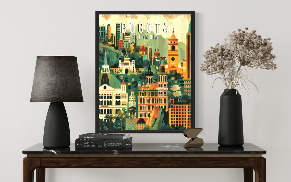 Bogota Colombia Historic Cityscape Cathedral Skyline Retro Poster - Image 2