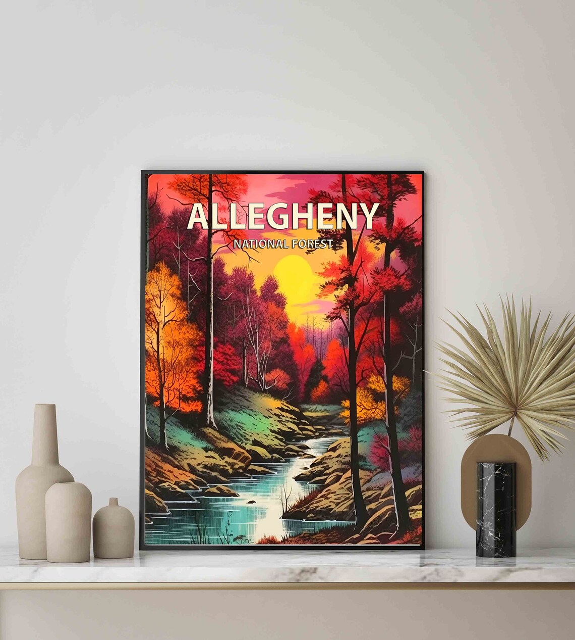 Allegheny National Forest Crimson Sunset Retro Travel Poster - Image 3