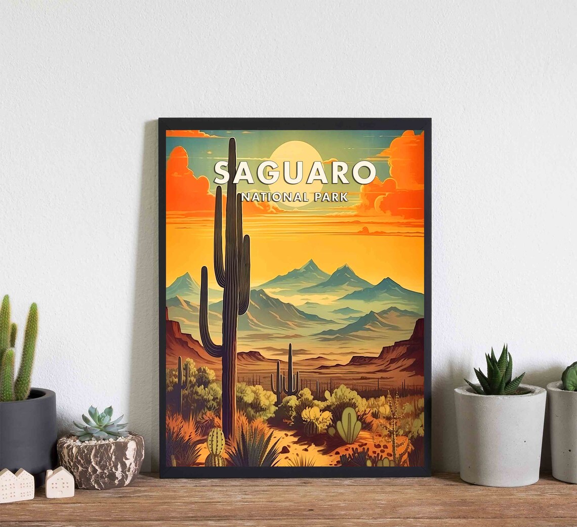 Saguaro Desert Sunset Giant Cactus Poster National Park Arizona Travel - Image 3
