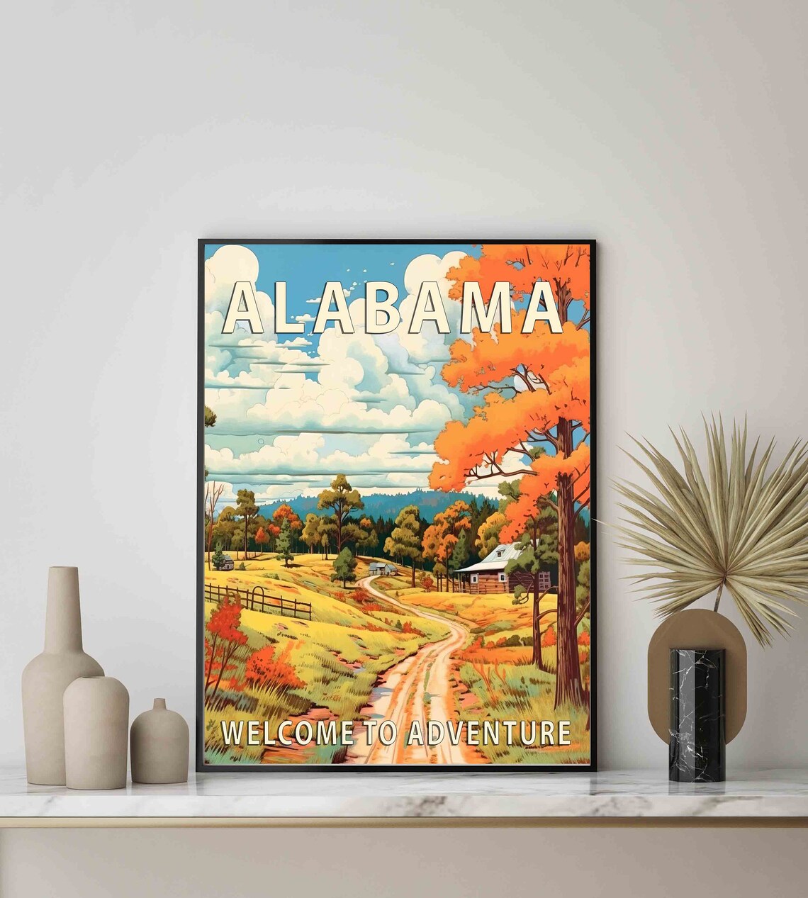Alabama Autumn Country Road Farm Cabin Vintage Travel Poster - Image 3
