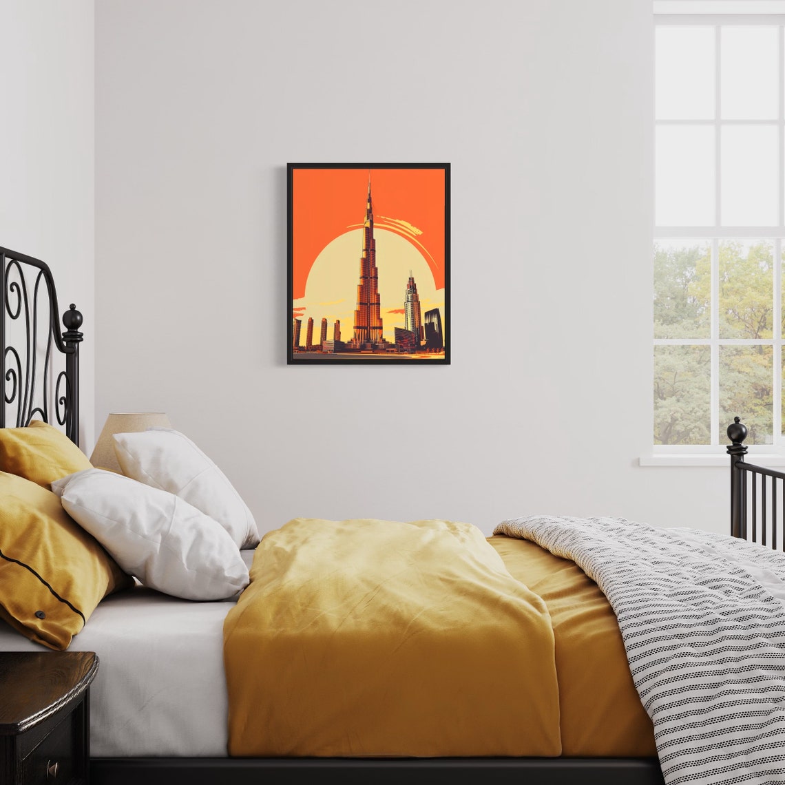Burj Khalifa Dubai Sunset Orange Desert Skyscraper Landmark Poster - Image 2