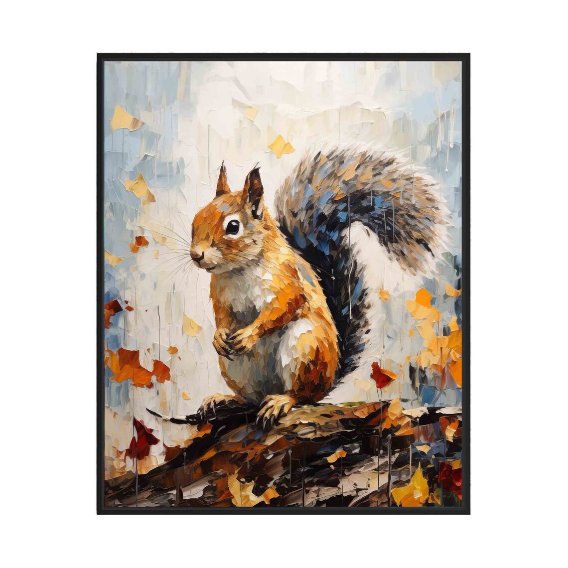 Red Squirrel Autumn Leaves Colorful Impasto Wildlife Wall Art