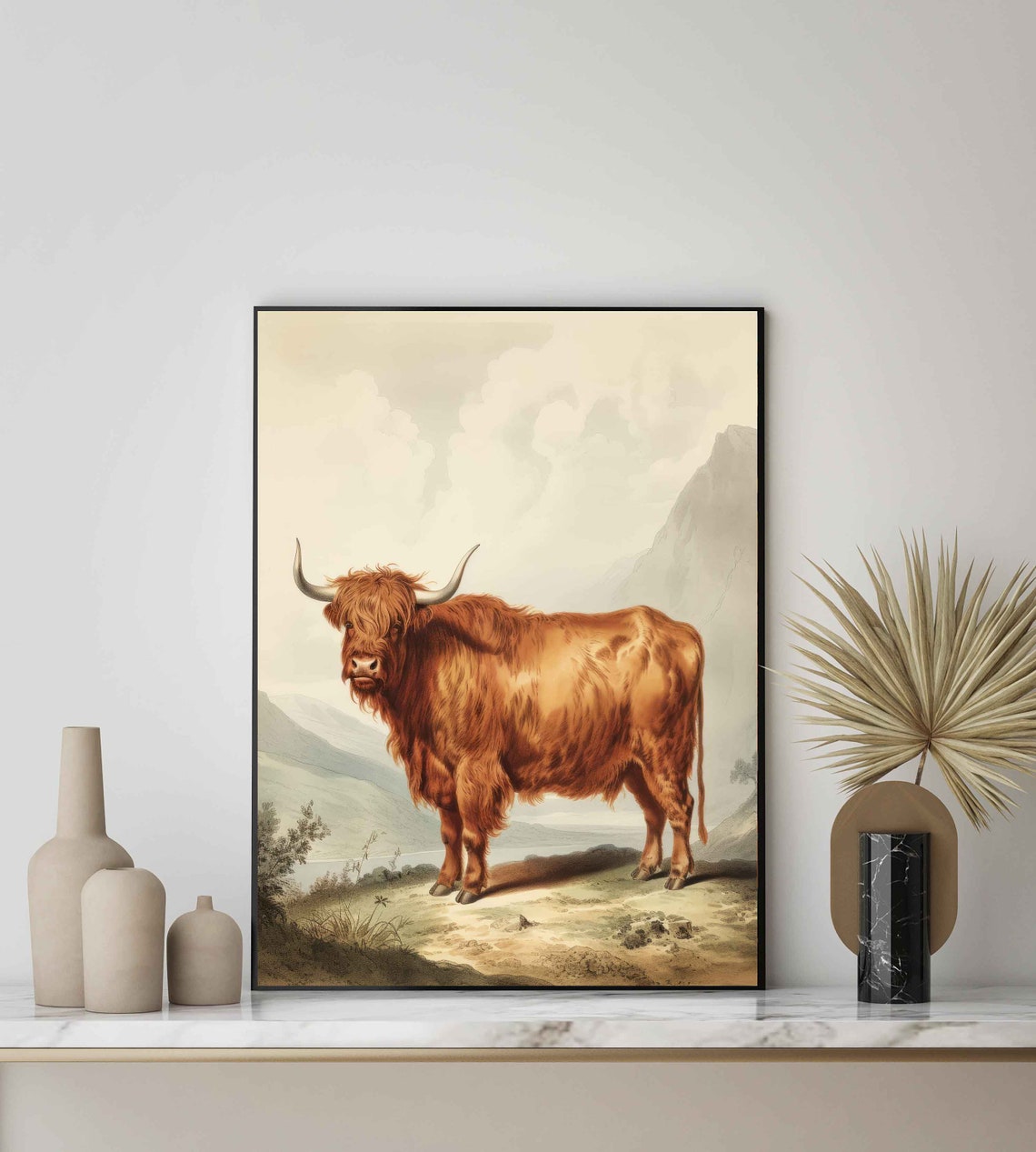 Highland Cow in Scottish Hills Majestic Vintage Cattle Art Poster - Image 2