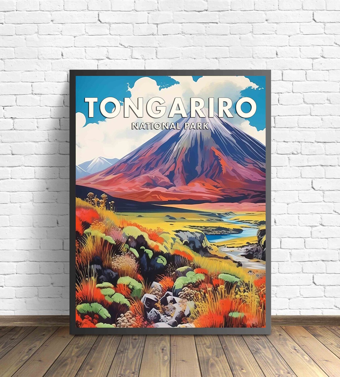 Tongariro National Park Volcano Retro New Zealand Travel Poster - Image 2