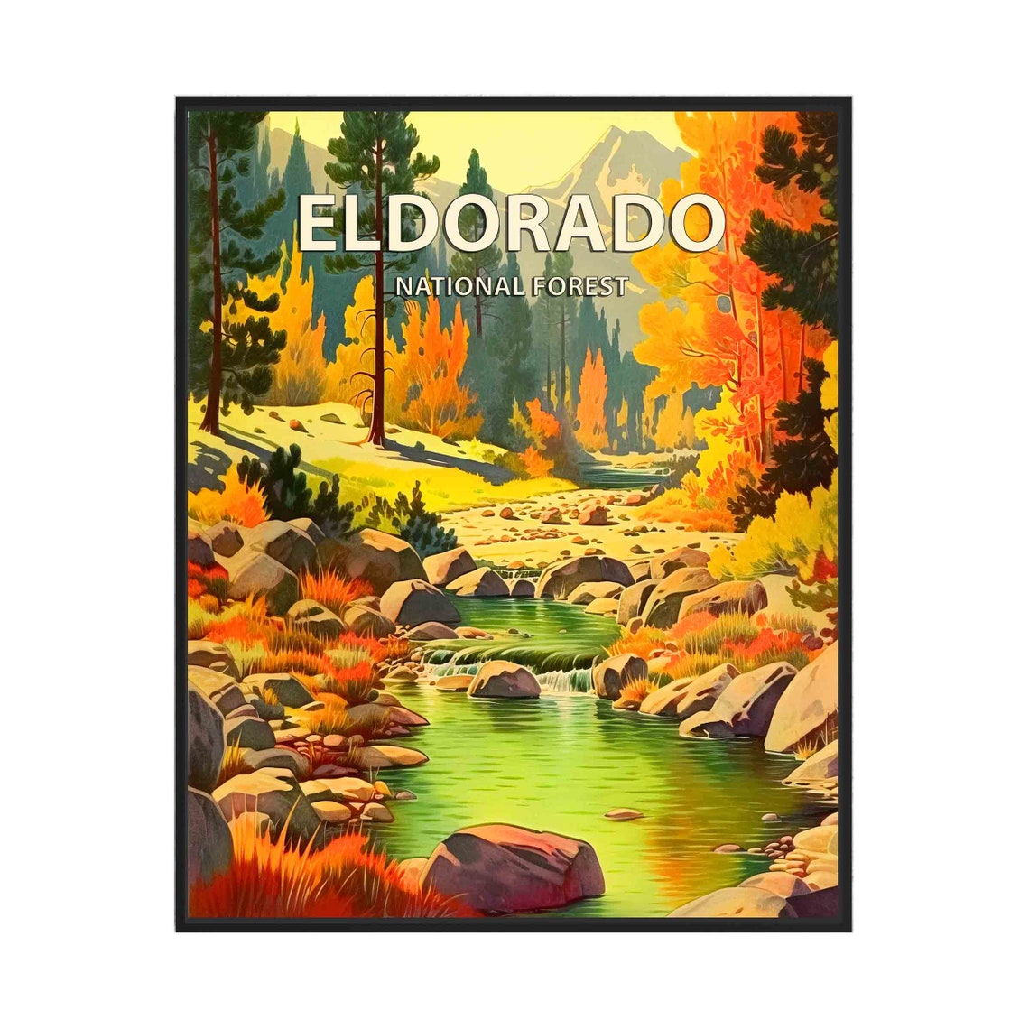 Eldorado National Forest Autumn Rocky Creek Vintage Travel Poster