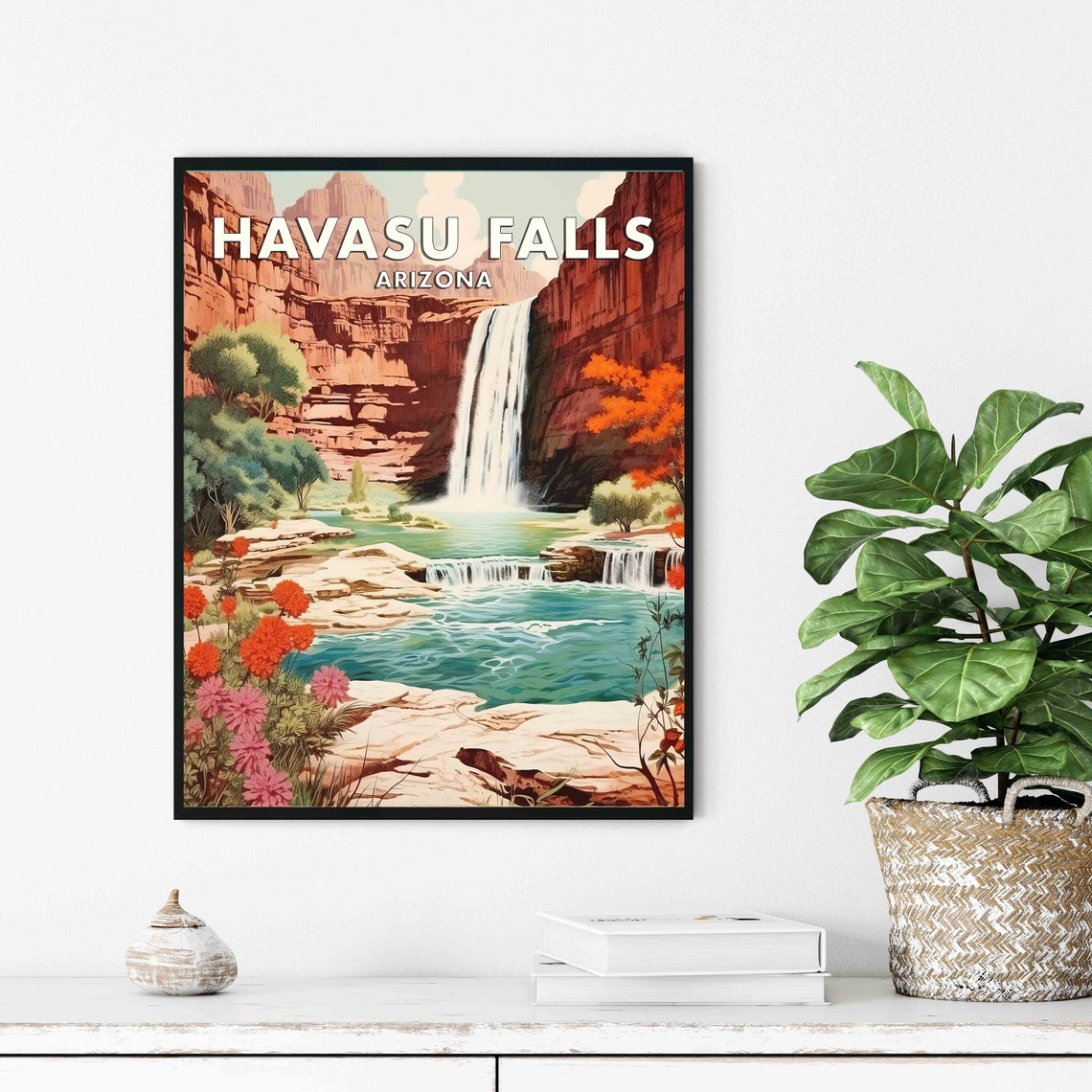Havasu Falls Arizona Waterfall In Red Rock Canyon Retro Poster - Image 3
