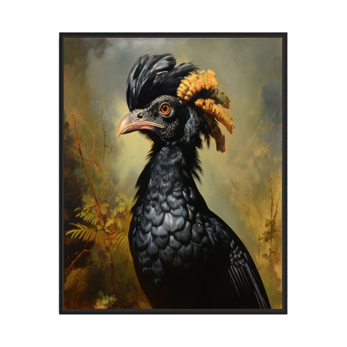Great Curassow Black Bird Portrait Classical Oil Painting Poster